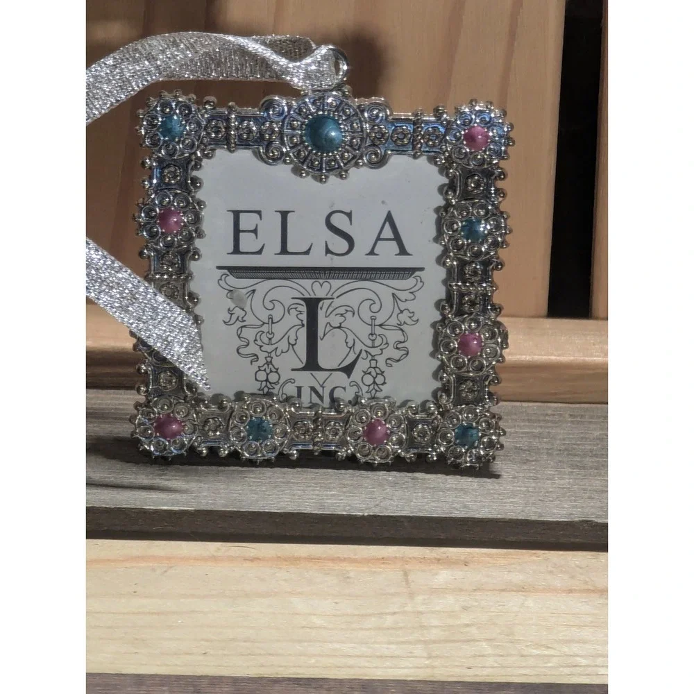 Beautiful Ella L Miniature‎ Picture Frame Ornament Keepsake Jeweled Metal